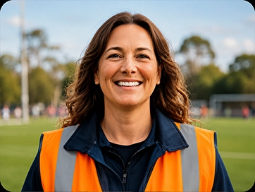 Club volunteer in a high-vis vest at match day